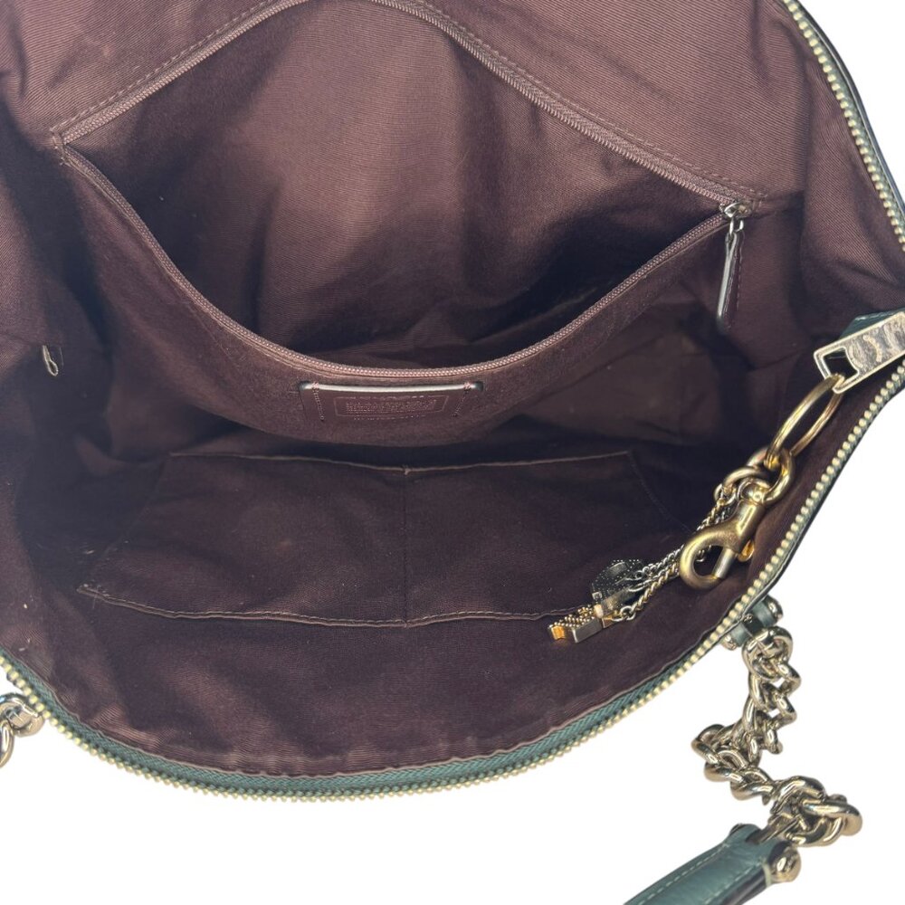 COACH - Ava Vintage Chain Tote Purse Dark Teal Pebbled Leather Silver Chain - Picture 12 of 16